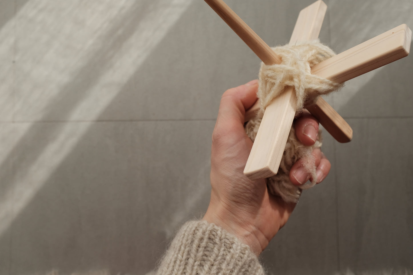 多摩産ヒノキのターキッシュスピンドル+羊毛25gセット