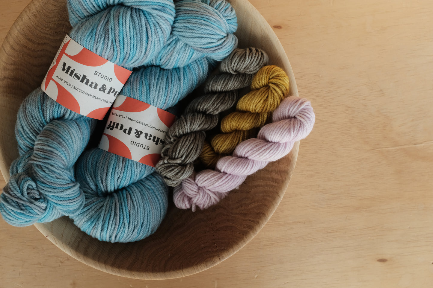 Laurel Vest 糸セット - Lake, Seal Gray, Marigold, Lilac