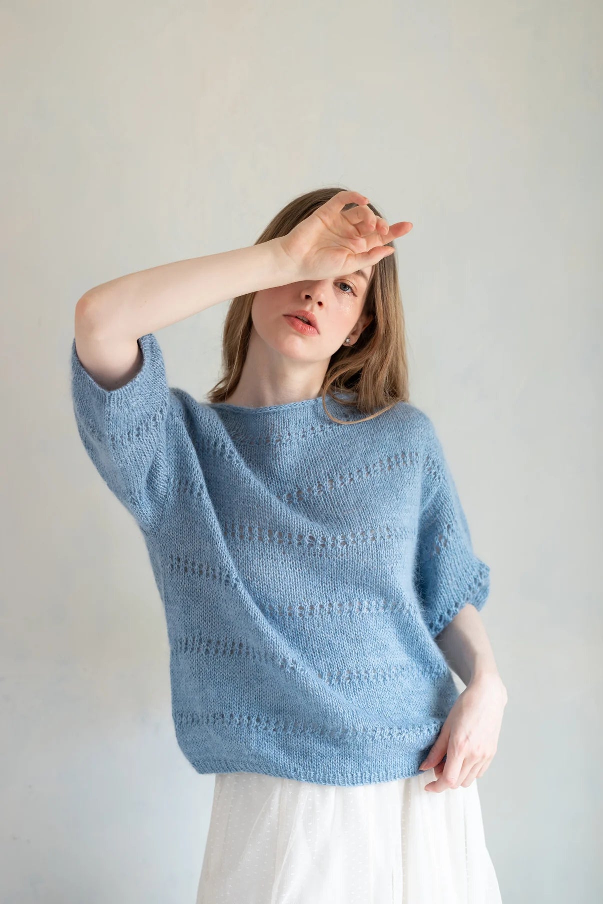 [M / L] Sunny Linen と Pearl Mohair で編む INÈS BLOUSE キット